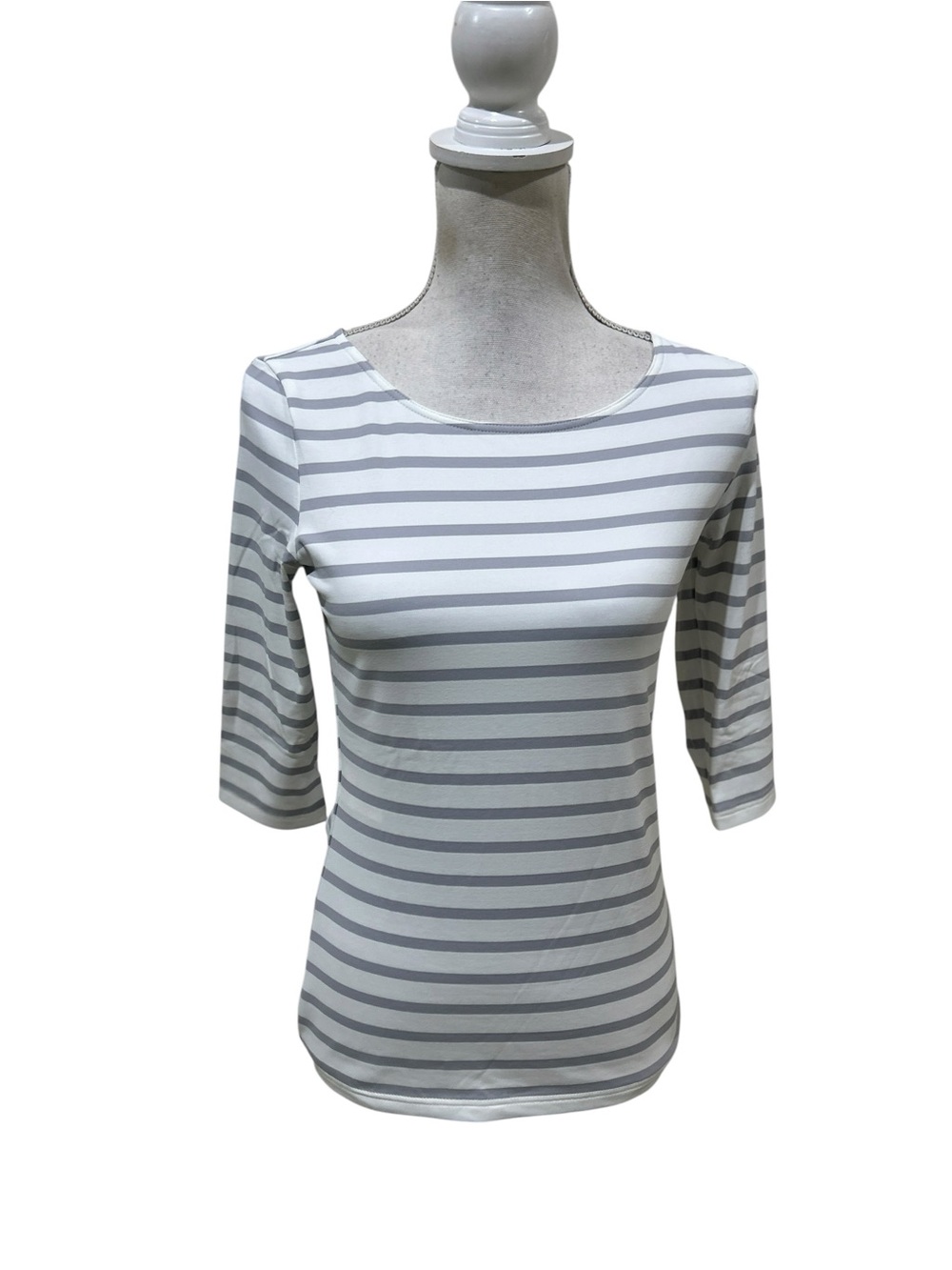 Saint James Galathee 11 Scoop Neck Striped Top 3/4 sleeve White & Light Gray 6